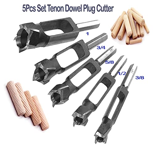 Wood Tenon Dowel Plug Cutter 5Pcs Set Tenon Cutter Plug Maker Woodworking Drill Bit #TOP1