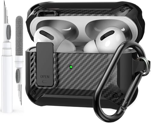 Image of Olytop for Airpods Pro 3 Case with Lock Clip, Rugged Apple Airpods Pro 3rd Generation Cover 2025 Men Women, Armor Shockproof iPod Pro3 Gen Protective Hard Shell with Carabiner&Cleaner kit,CF Black