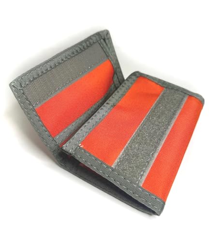 Trifold Wallet w/Inside ID. Hook n Loop Closure. Made in USA (Bright Orange w/Foliage Trim)2