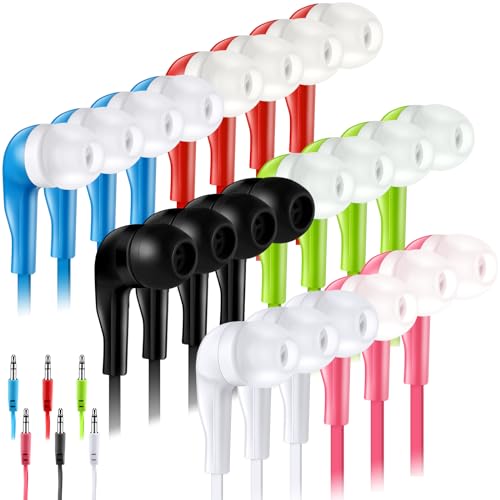 Konohan 60 Pack Wired Earbuds Bulk 6 Assorted Colors Classroom Headphones with 3.5mm Jack Individually Bagged in-Ear Earphones for Classroom, School, Students & Group Use(Multicolored,Classic)