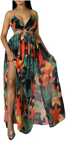 Boho Dresses for Women Summer Vacation Floral Halter Neck Tie Bac...