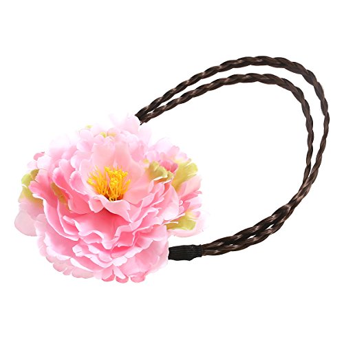 LUOEM Bohemian Braided Hairband Headpiece Floral Garland Headbands for Luau Party Festival Wedding Holiday (Pink)