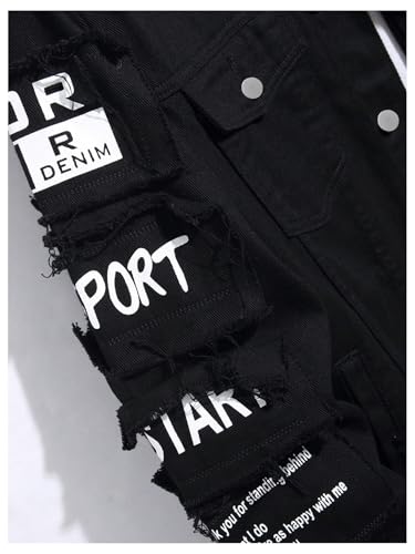 SOLY HUX Men's Denim Jacket Letter Graphic Button Down Flap Pocket Long Sleeve Streetwear Jacket4