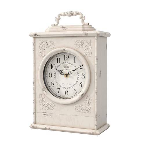 ChimeTide Vintage Mantel Clock with Hidden Safe, Antique White Style Fireplace Clocks, Desk and Shelf Clock for Living Room Decor, Farmhouse, Office, Gifts New Home (12.6