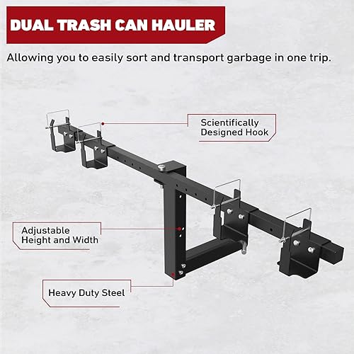 Image of ELITEWILL Dual Trash Can Hauler,Wheeled Garbage Can Towing Trailer Hitch Outdoor Trash Can Transporter Hauling Hitch Carrier Fit for Truck /Golf Cart /ATV /UTV with 2 inch Receiver