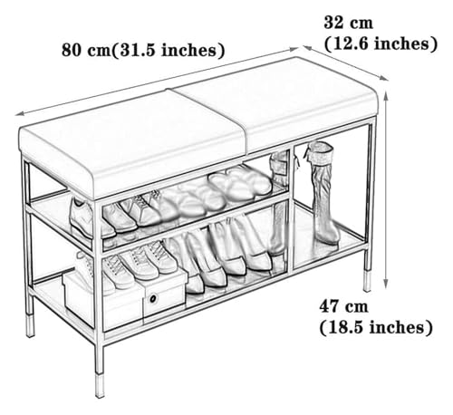 Banc à chaussures d'entrée 80 cm avec rangement et coussin lin gris