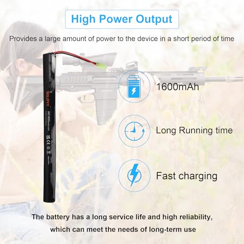 MXJFYY 2PCS 9.6V 1600mAh Rechargeable Airsoft Battery Stick, 2/3A NiMH Battery Pack for Airsoft Guns RPK PKM G36C AK47 MP5K Models - Image 4