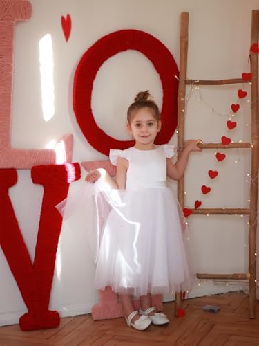 Pearl Tulle Flower Girl Dress for Wedding Bow-Knot Ruffle Sleeve Ball Gowns V-Back Satin Birthday Pageant Long Dress2