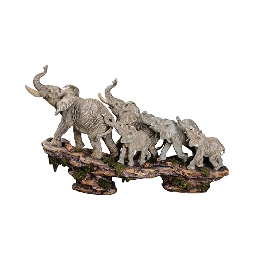 Comfy Hour 13" Elephant Figurine Statue, Realistic African Elephant Family on Cliff Sculpture, Safari Wildlife Animal Collectible for Home Office Decor, Artisan Crafted Resin, 1 Unit