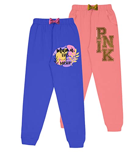 Image of KYDA KIDS Girls 100% Cotton Printed Track Pants with Pocket - Multicolor (Pack of 2)