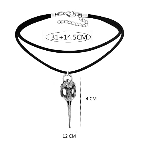 Kagstrrmta Gothic Moon Raven Skull Choker Amulet Punk Goth Bird Head Skeleton Necklace Halloween Costume Necklace Gift For Women Girls 2 Layer Black Suede Chain Jewelry #TOP1