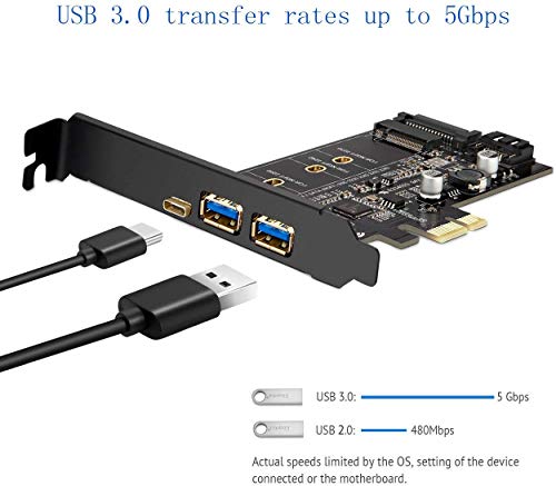 Image of PCI-E to USB 3.0 PCI Express Card incl.1 USB C and 2 USB A Ports,Adding M.2 NVME SATA III SSD Devices to a PC or Motherboard Using M.2 NVME to PCIe 3.0 Adapter Card with Low Profile Bracket