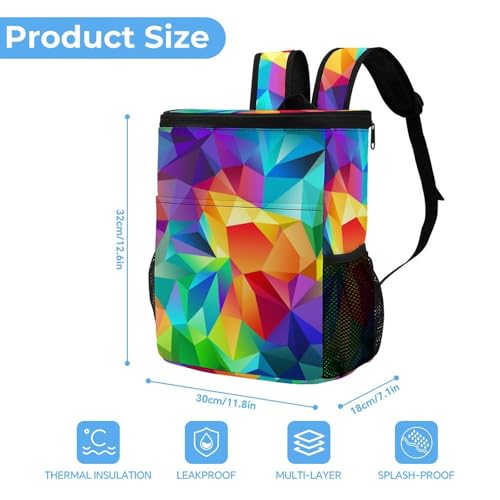 Sac à dos isotherme arc-en-ciel géométrique étanche en polyester