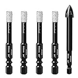 XIANFENGHU Dry Diamond Core Drill Bits Set 5PCS, 1/4' Carbide Drill Tile Hole...