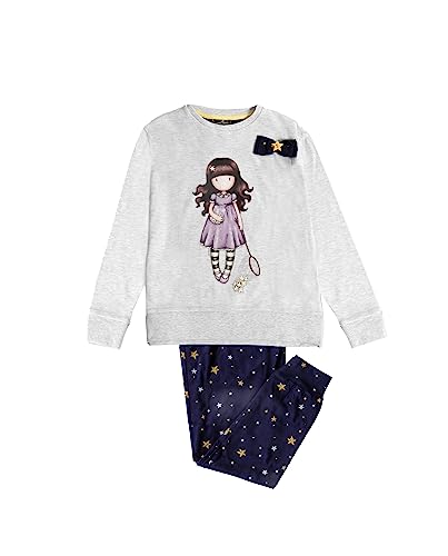 GORJUSS Santoro - Pijama Manga Larga Niña - Algodón Suave al Tacto - Estampado Catch a Falling Star - Camiseta Gris Jaspe Interlock - Pantalón Ajustable con Puños, Gris Jaspe, Talla 8, Algodón