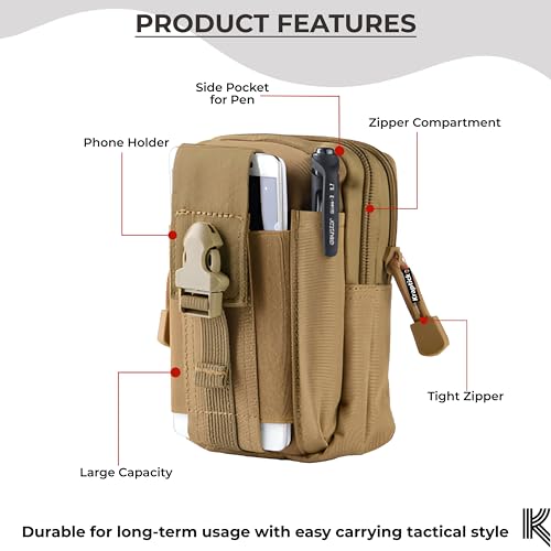 Image of Kraptick Multi-Purpose Water Resistant Waist Bag with Dual Compartment, Waist Bag Mobile Phone Holder, Waist Pack for Men, Women Camping Hiking Pouch (Beige)