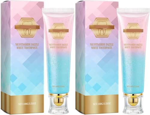 La pasta dental blanqueadora con niacinamida blanquea los dientes sensibles, protege las encías, elimina las manchas y refresca el aliento.