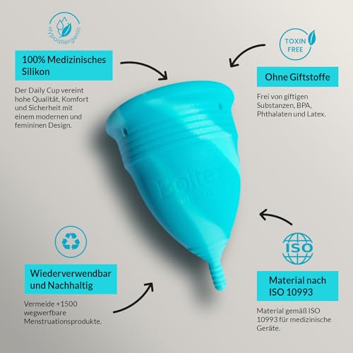Menstruationstasse DAILY CUP ALL-IN-ONE SET von BOLTEX MEDICAL. Für TÄGLICHEN KOMFORT. Enthält Sterilisator zur Reinigung, 3 Menstruationstassen DAILY CUP: Größen S, M und L und Aufbewahrungstasche