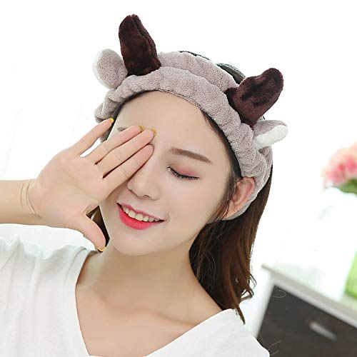Elk Women's Spa Facial Makeup Headband - Bear Face Mask for Birthdays, Valentines, Christmas - Fleece Headwear for Women & Girls - Coffee image 5