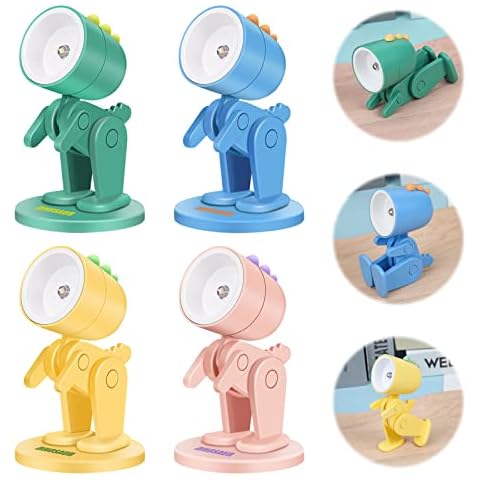Cartoon Mini Night Light, 4Pcs LED Night Light Cute Rabbit Desk Lamp Portable Adjustable Night Light Eye-Protection for Home Office College Dorm Room Girls Boys Decora Gift (Dinosaurs) Cover