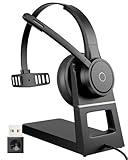 Blue Air Wireless Headset with Mic for Work, V5.3 Bluetooth Headset with Noise Cancelling Microphone - Charging Base, USB Dongle, Mute Mic, Stable Connection for Computer PC Office Home Call Center
