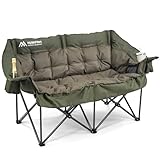 Double Camping Chairs Padded Loveseat Chair for 2 Person - Heavy Duty Oversized Camping Couch for Adults Outdoor Lawn Beach - Portable Folding Sofa with Cup Holders and Carry Bag, Green