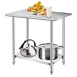 uyoyous Edelstahl Arbeitstisch Küche Edelstahltisch mit Höhenverstellbarer Ablage, Lebensmittel Zubereitungstisch Arbeitstisch Küchentisch bis 150 kg für Küche Bar Restaurant 76 x 61 x 85 cm