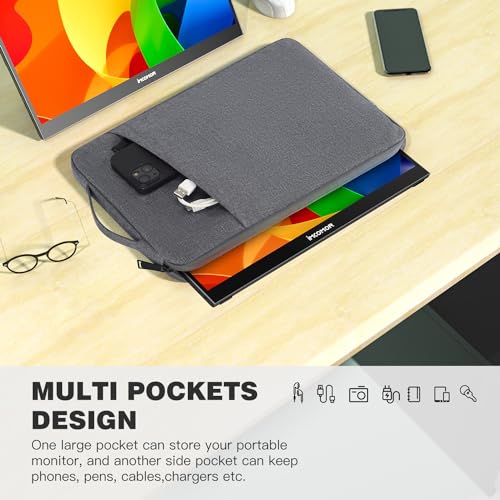 Image of 18.5 Inch Portable Monitor Case Protective Sleeve for InnoView VisionOwl Upperizon Usparkle Ingnok aimuonos Ingnok Motyeowe Cocopar EVICIV HONGO, 18-18.5 inch Portable Monitor Carrying Case Bag, Gray