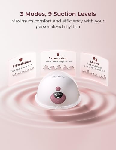 Momcozy M5 Smart APP Controlled Wearable Breast Pump, Hands-Free Wireless Electric Pump, 3 Modes 9 Suction Levels, BPA-Free, Portable Lightweight, 24mm Flange, 2-Pack Cozy Red - Image 6
