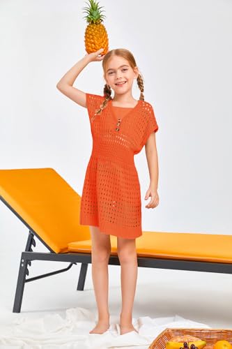 Image of Haloumoning Girls Crochet Swim Beach Cover Up Kids Fashion Button Short Sleeve Swimsuits Cover Ups 5-14 Years