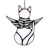 BOXCASA Angel Cat Memorial Gifts for Women,Stained Glass Window Hanging Decorations,Angel Wings White Cat Suncatcher Decor,Pet Memorial Sympathy Gifts Decoration