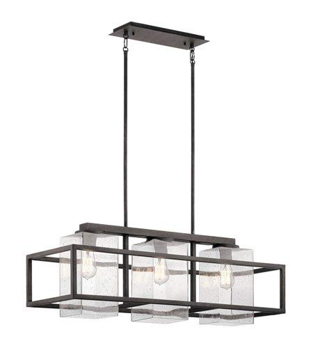 80% Off Discount Kichler 49805WZC Wright 3-Light Outdoor Linear Chandelier in Weathered Zinc, 36"