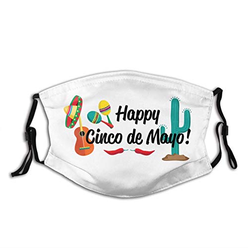 Happy Cinco De Mayo6 Face Mask Adjustable, for Adults Women Fashion Scarves Balaclavas with 2 Filters