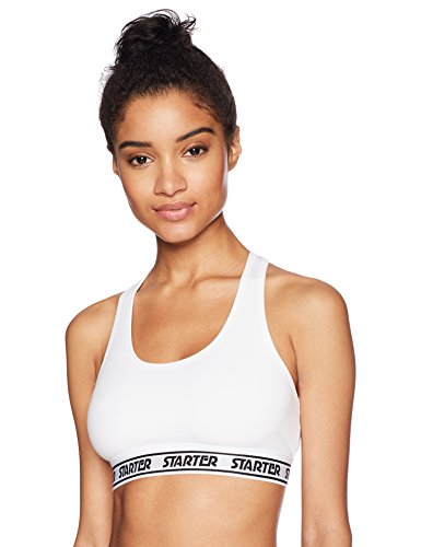 Starter Women's Logo Elastic Light Impact Stretch Cotton Bra, Amazon Exclusive, White, Small