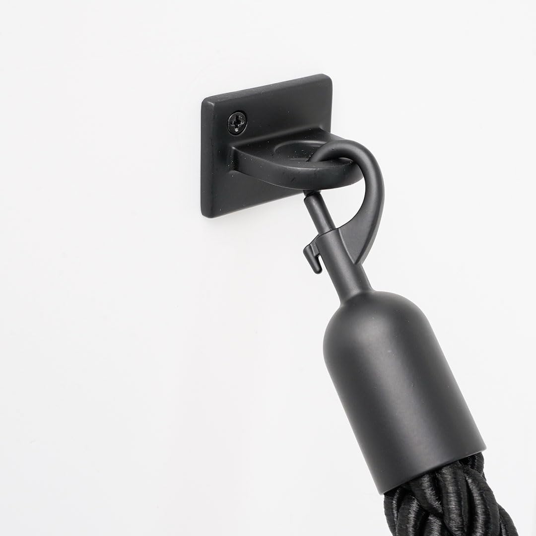 Danieli Store | Cuerda de Barrera Negro 2mt Negro para Postes Separadores | Cordón Trenzado con Mosquetón en Metal Negro | Adecuado para Teatros, Museos y Eventos (Negro)