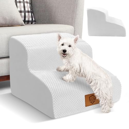 Myiosus Dog Steps, 2-Steps Pet Stairs, White