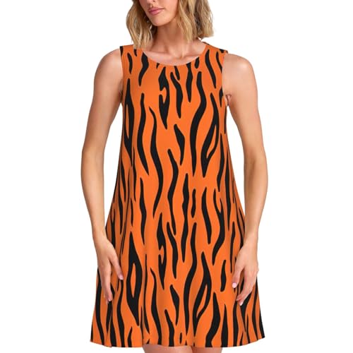 Robe d'été sans manches à rayures tigre orange et coupe t-shirt trapèze