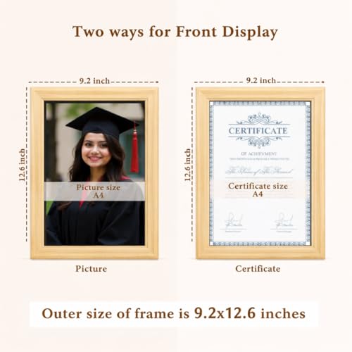 Image of Wooden Document Photo Frame with Storage, Certificate Holder Frame for Wall Mount & Tabletop | Memory Frame for Birth Certificate, Awards & Photos | Premium Finish ( Beige, Size 9.2X12.6 Inch )