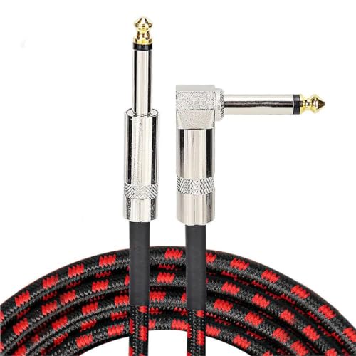 Cable de audio para guitarra de 1m y codo de 90 grados con capa trenzada roja
