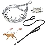 Prong Collar for Dogs,Dog Training Collar with One Professional Training Leash,Adjustable Pinch Collar with Quick Release Metal Buckle, No Pull Choke Collar for Small Medium Large Dogs（Silver, XL）.