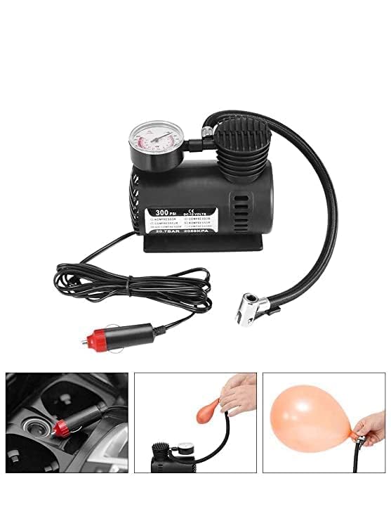 Image of MiNi aIr cOmPrEsSoR HeAvY DuTy eLeCtRiC CaR AiR CoMpReSsOr wItH PrEsSuRe gAuGe, 12V Dc pOrTaBlE TyRe iNfLaToR AiR PuMp fOr cAr, TrUcKs, BuS, bIkE, aUtO & VaN, 100 pSi hIgH PrEsSuRe T12