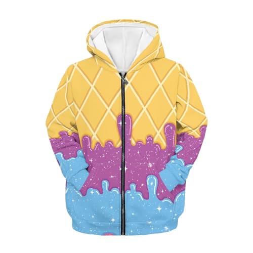 Ice Cream Theme Girls 6-16 Years Zip Up Hoodie Comfy Long Sleeve with Pockets Casual Kid Hooded Sweatshirts