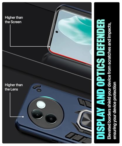 Image of WOW IMAGINE Shock Proof Back Case Mobile Cover for Vivo V30e 5G | Back Cover Case (Tough Armor | Hybrid PC + TPU | Ring Holder & in-Built Kickstand | Blue)