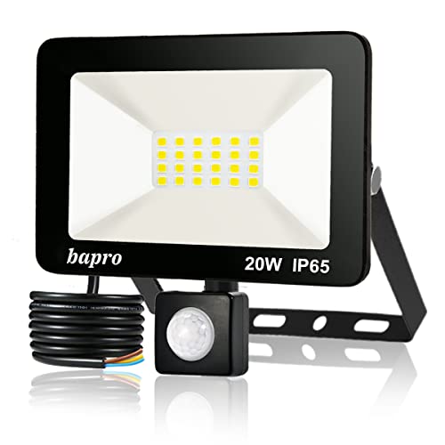 Focos LED de Seguridad 20W, Foco LED Exterior con Sensor de Movimiento, 2000 Lúmenes Focos LED Exterior Blanco Frío 6000K Floodlight para Porche Fábrica Terraza Garaje Patio Cover