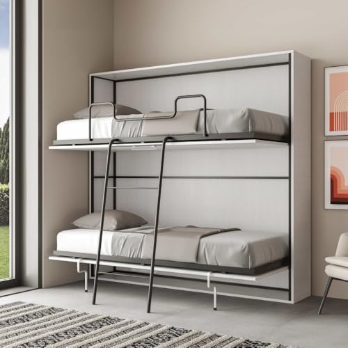 IMAGO FACTORY Kendo Doppio - Letto Doppio a Scomparsa Orizzontale, Letto Salvaspazio, Richiudibile, L.200 P.106 H.97, Letto a Castello Chiudibile a Muro, Materassi Compresi, Bianco Frassino