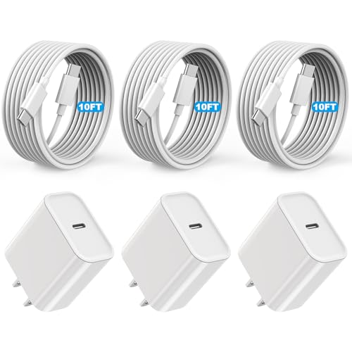 [Apple MFi Certified]Long 10Foot USBC to USBC Cable Fast Charging for iPhone 17/16e/15 3Pack 20W Fast Apple Phone Charger Block 10FT Type C Cord for iPhone 17 Air/17/16/15 Pro/Pro Max/iPad Pro/AirPods