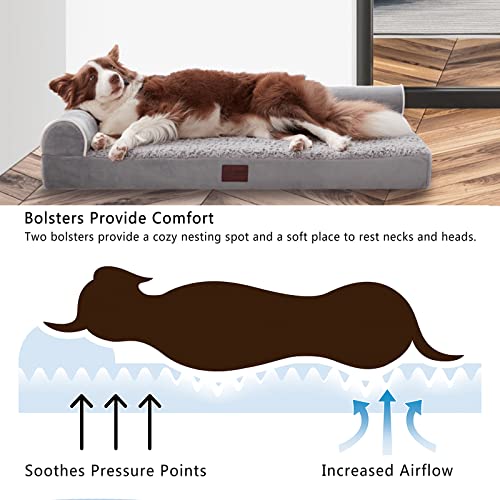 Orthopedic-Dog-Beds-for-Large-Dogs-and-Cats-with-Washable-Cover-Two-Tone-L-Chaise-Southwest-Kilim-Sofa-Pet-Bed-Faux-Fur-Velvet-Sofa-Dog-Bed-for-Comfortable-Sleep