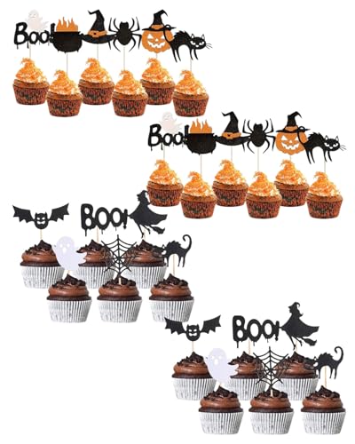 UYRVAPE 24pcs Cake Topper, Decoración para Tartas y Cupcakes de Halloween, Topper para Pastel, para Fiesta de Halloween, Cumpleaños para Niños