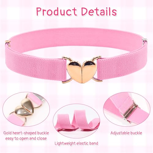 4 Pcs Kids Girls Belts, Adjustable Elastic Toddler Belt with Heart Shape Buckle, Kids Heart Belt for Boys Girls3