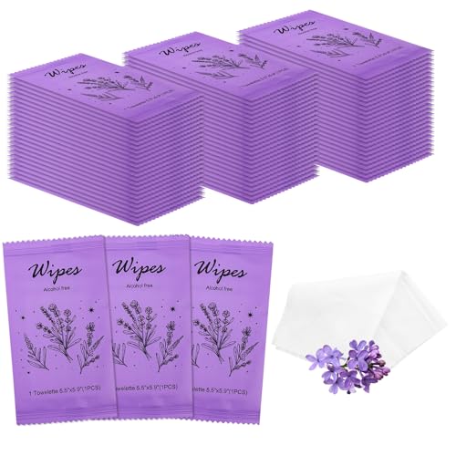Image of Individual Hand Wipes Wet Wipes Travel Size,Wet Wipes Individually Wrapped | 60PCS Bulk Cleansing Travel Size Wipes for Wedding Travel Restaurant Barbecue(Lavender)